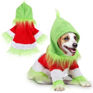 Dog Christmas Outfit Holiday Pet Character Green Hoodie Shirt with Hat for Dogs and Cats Christmas Pet Clothes Cute Dog Christmas Outfit Cosplay Party as Shown(Classic, Size XXL)