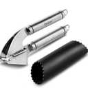 Deiss PRO Garlic Press and Silicone Garlic Peeler Set - Stainless Steel Rust Proof Garlic Mincer & Garlic Crusher for Ginger & Nuts, Garlic Roller Peeler - Easy to Squeeze and Clean, Dishwasher Safe