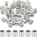 uxcell 1/4"(6mm) Aluminum Crimping Loop Sleeve, Wire Rope Stop Sleeve Round Crimp Ferrules for Wire Rope and Cable Ferrule, Silver 50Pcs