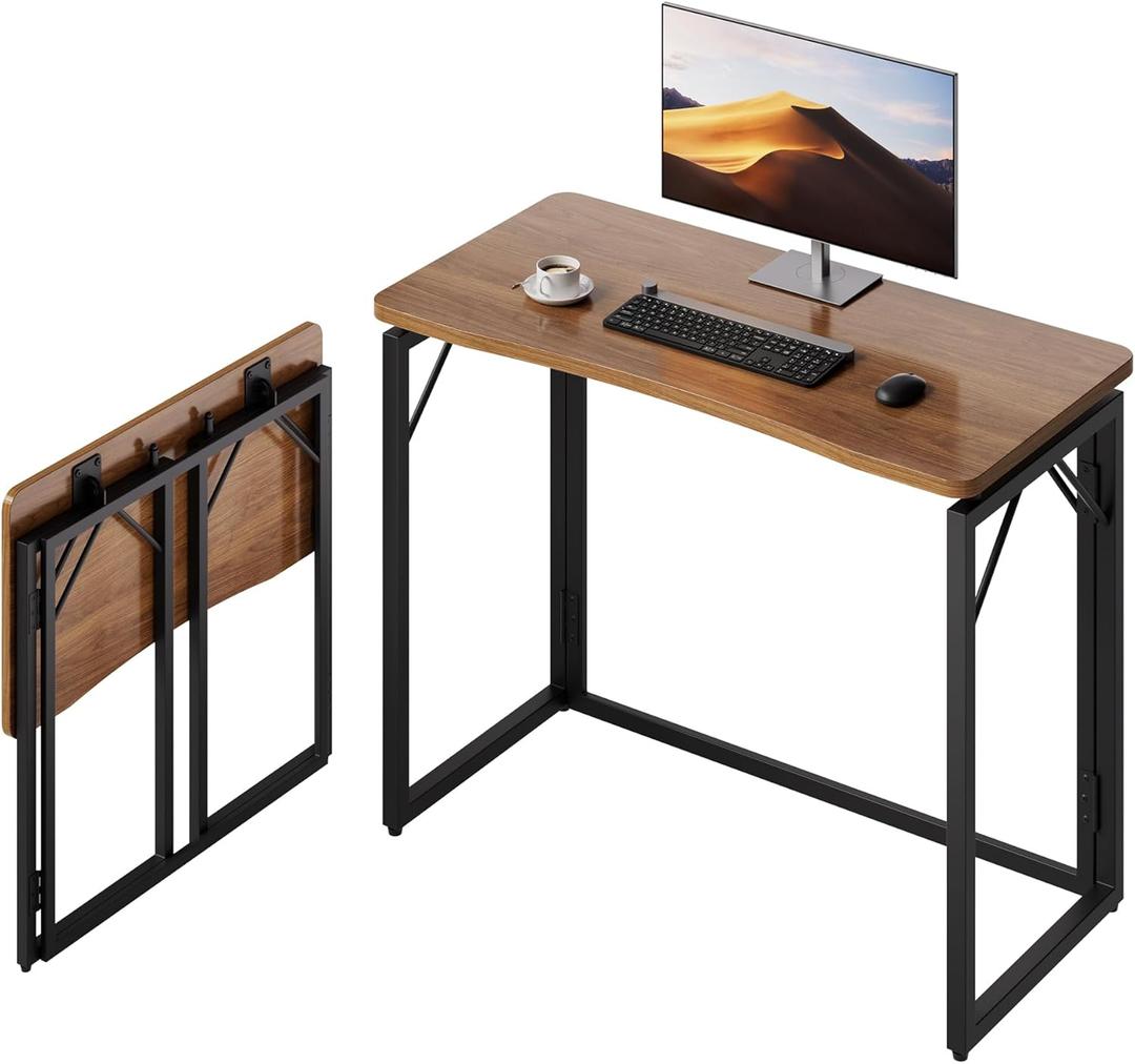 JOYMOOP 31.5" Folding Desk - Brown, No Assembly Small Foldable Desk for Home, Office, Wooden Top Folding Computer Desk for Working, Writing, Studying