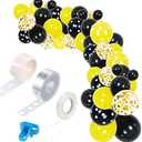 BIENVENUE BABY™ - Yellow Black Polka Dots Garland Balloon, Natural latex for Birthday, Baby Shower decoration, 104 Pieces, Easy DIY Kit.