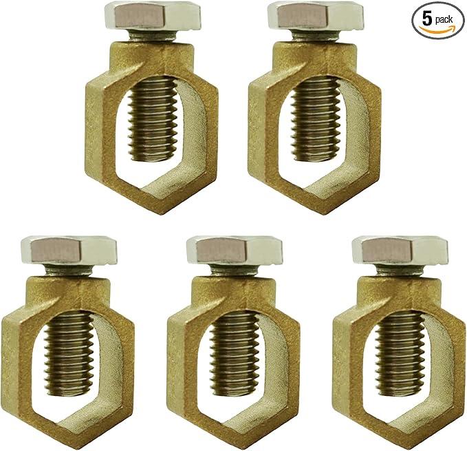 Copper Ground Rod Clamp, Great for 1/2”- 5/8” Grounding Rods (10, Brass Clamp (1/2''-5/8''))