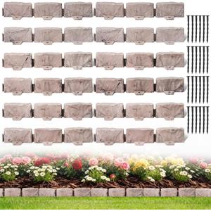 Landscape Edging Faux Stone Garden Edging Border,17FT x 2.75 in Tall Decorative Stone-Look Garden Border for Flower Bed Edging,Lawn,Landscaped Yard,Trees and Gardens,with Anchoring Spikes,Brown