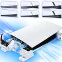 PS5/Slim/Pro Horizontal Stand with Cooling Fan & Charger for Original & Edge Controllers, Scalable Design PS5 Accessories Base with EVA Foams for All PS 5 Disc & Digital, PS 5 Sideways Stand White