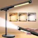 Cordless Desk Lamp, Magnetic LED Work Light, Rechargeable Battery Powered Lamp, Dimmable Brightness & 3 Color Modes, Wireless Table Lighting for Reading, Bed, Flashlight with Signal Light for Camping (Black)