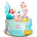 Gyufise 12 Pack Under The Sea Cake Decoration Ocean Animal Devil Fish Crab Dolphin Octopus Seahorse Cake Toppers for Ocean Mermaid Theme Party Supplies Blue