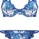 Lilosy Sexy Floral Embroidered Mesh Sheer Underwire Lingerie Set, M