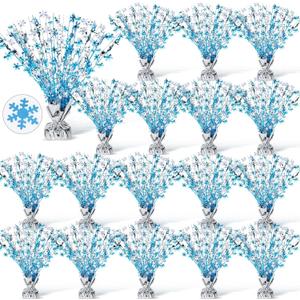 Metallic Christmas Foil Spray Centerpiece Glitter Christmas Decoration Snowflake Foil Spray Christmas Centerpiece for Table Xmas Winter Party Supplies, Blue, Silver (18 Pieces)
