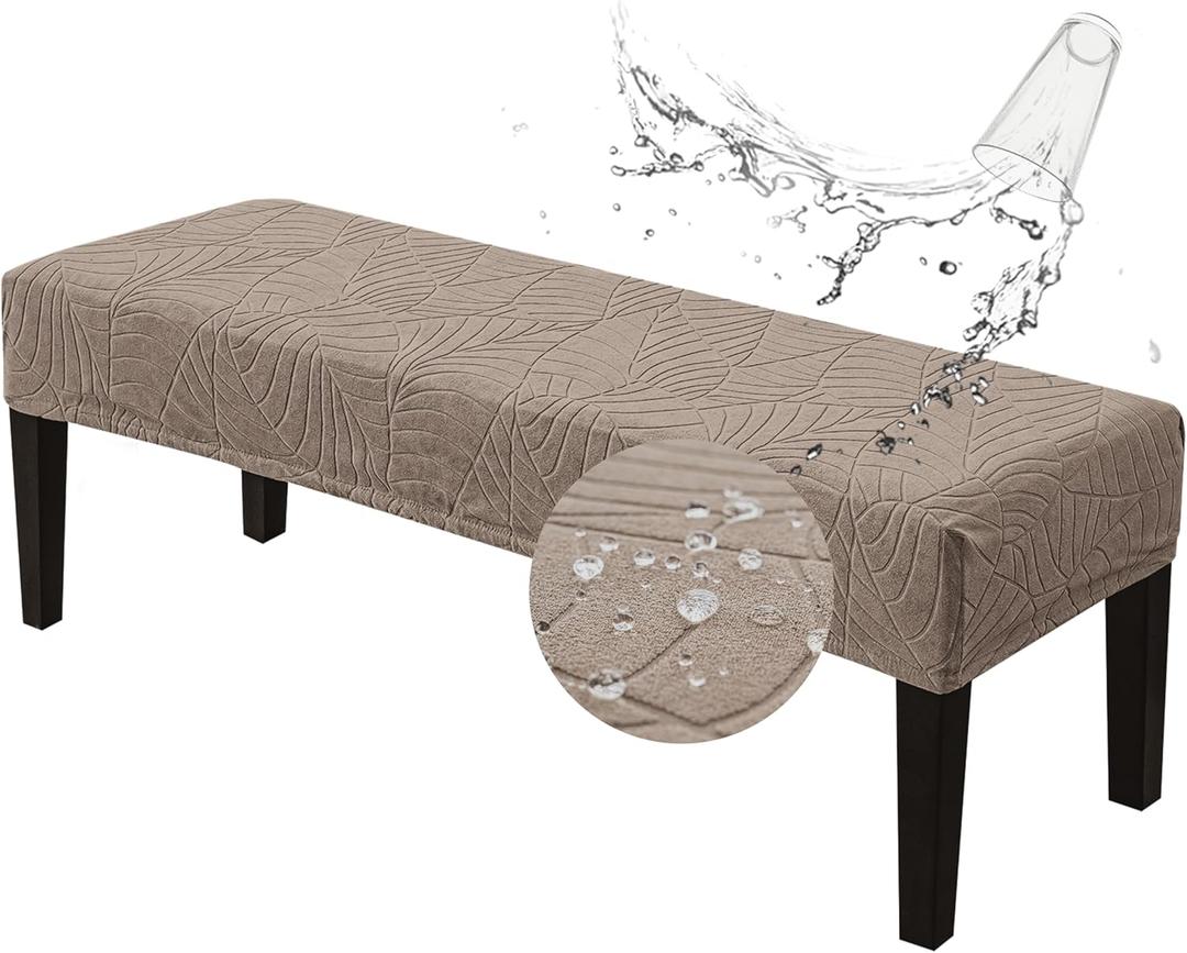 Genina Stretch Jacquard Dining Bench Cover - Anti-Dust Removable Bench Slipcover Washable Bench Seat Protector Cover for Living Room, Bedroom, Kitchen-Taupe (Macrophyte)
