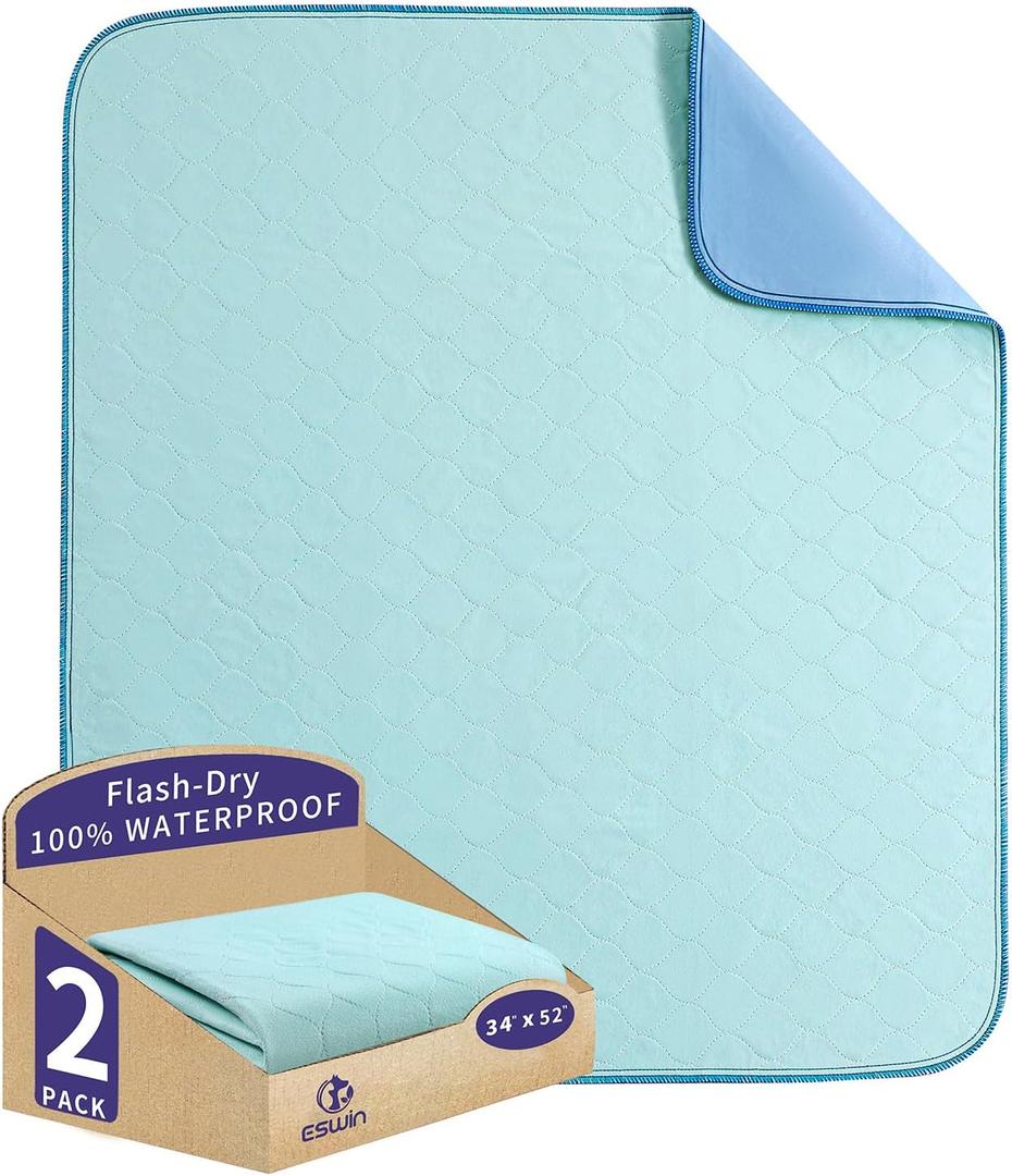 Bed Pads Washable Waterproof,Washable Underpads,Super Absorbency Reusable Bedwetting Incontinence Pads for Kids, Adults, Elderly, and Pets - Waterproof Protective Pad for Couch,Sofa,Floor,Bed (2 Pack - 34"X52")