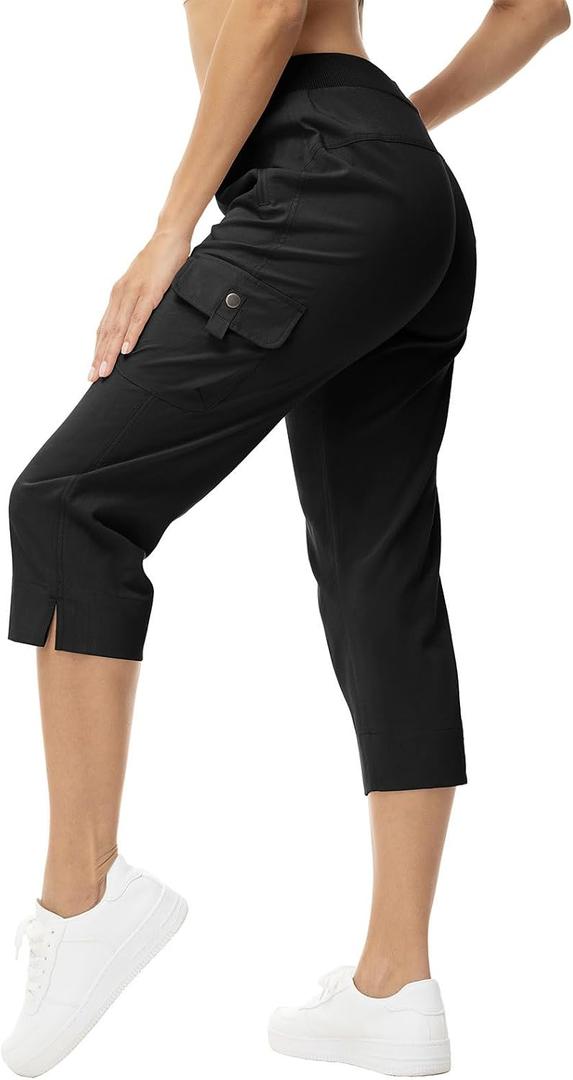 YSENTO Womens Cargo Capri Pants with Pockets Summer Bottoms Lightweight Quick Dry Hiking Athletic Joggers Black S