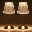 Nusogon Cordless Touch Table Lamp, 3500mAh LED Rechargeable Small Dask Lamp, 3 Colors Dimmable Battery Operated Crysta Lamp for Bedroom Restaurant Kitchen Home Decor, Gold, 2pcs