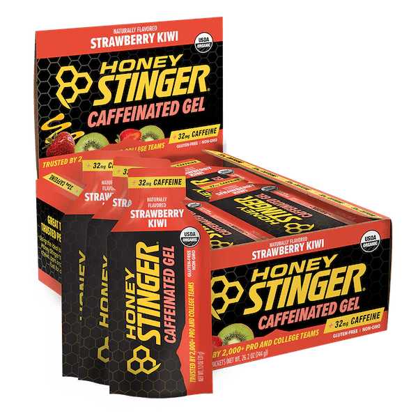 Honey Stinger Strawberry Kiwi Energy Gel, Caffeinated & Gluten Free with Organic Honey, for Exercise, Running and Performance, Sports Nutrition for Home & Gym, Pre and Mid Workout, 24 Pack, BB Date Not Found