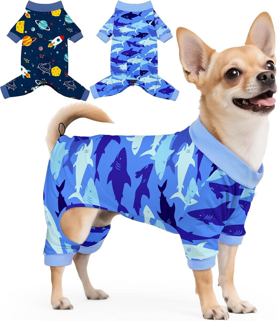 Glittme 2PACK Dog Pajamas Soft Dogs Clothes for Dogs Elastic Cats Apparel Breathable Dog Pjs for Puppy, XL