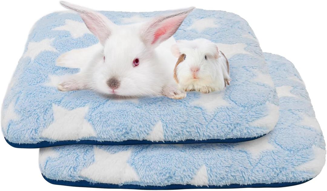 Homimp 2 Pack Guinea Pig Bed, Waterproof Reusable Small Animal Bed,Super Absorbent Pee Pad Mat for Rabbit Bunny Hamster Rat Hedgehog Chinchilla,Washable Fleece Cage Liners 12"x12" Blue