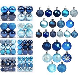 DomeStar 100PCS Shatterproof Blue Christmas Ornament Set - Glitter Balls for Tree Decor and Wreaths