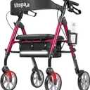 Walkers for Seniors with Seat W20A, 15 lbs Lightweight Rollator | Aluminum, 350 lbs Heavy-Duty, Smooth 8” Widened Wheels, Foldable, Dual Height Adjustment, Thickened Ergonomic Seat & Backrest