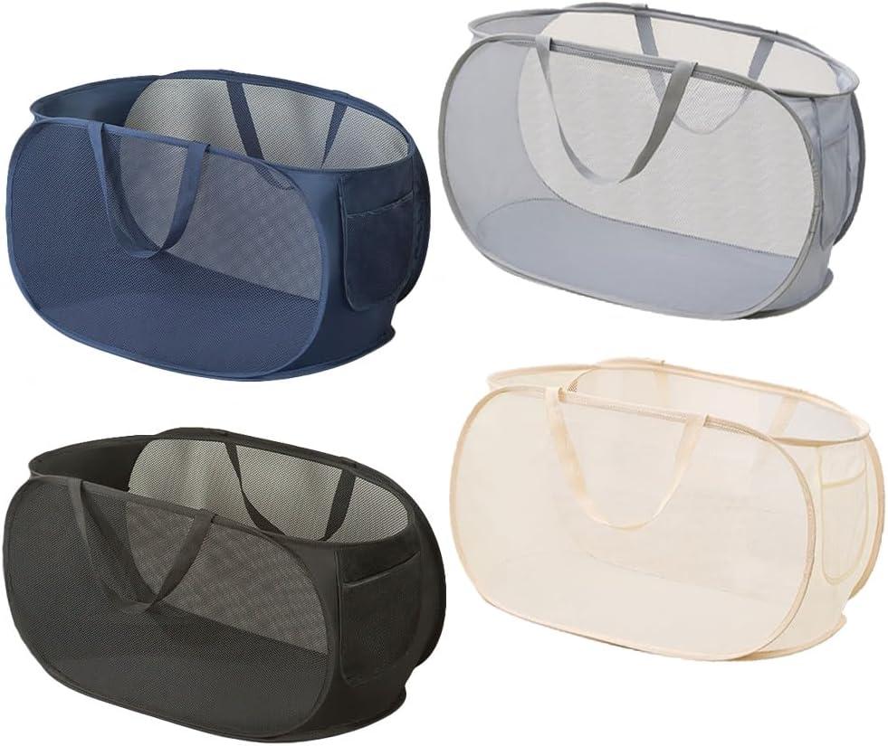4 Pcs Collapsible Laundry Baskets, Opening Laundry Hamper, Foldable Laundry Basket, Dirty Clothes Basket for Clothes & Home Organization (Black/Blue/Beige/Gray)