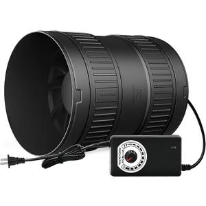 6 Inch Inline Duct Fan 345CFM Airflow with Stepless Speed Control Low Noise Energy Saving Ventilation Booster Fan for Grow Tents,Workshops,Basements