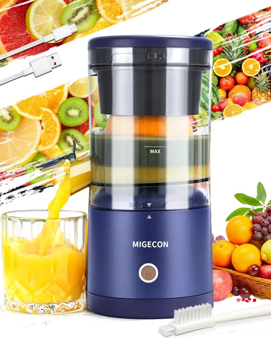 Electric Juicer Rechargeable,Portable Kitchen Orange Juice,Squeezer for Orange,Lemon,Kiwi Fruit,Grapefruit,Citrus Juicer Machines with USB and Cleaning Brush (Dark Blue) (Dark blue)
