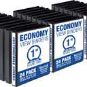 Samsill 1 Inch 3 Ring Binders, Made in USA, Economy Round Ring, Clear View Cover, 200 Sheet Capacity - for School, Home, Office - Black, 24 Pack