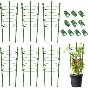 Legigo 6 Pack 24 Inch Plant Support Cages Tomato Cage for Garden- Plant Cages Adjustable Rings, Tomato Plant Support Stakes Trellis for Pots, Peppers, Cucumbers and Flowers with 10 Plant Clips