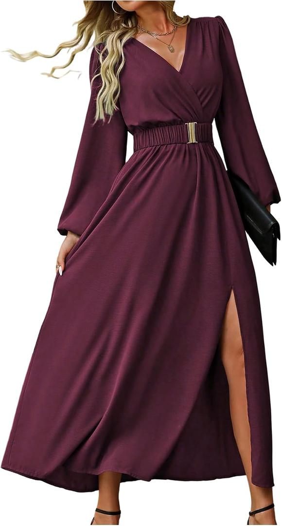 Spring Long Sleeve Formal Dresses 2026 Gowns Evening Party Cocktail Dress Elegant Split Wrap Ruffle Wedding Guest Dresses L