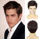 DDHAIR Men Short Brown Wig Layered Natural Fluffy Synthetic Wigs for Halloween Cosplay Male Man Hair(Dark Brown,6 Inch)