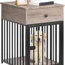 HOOBRO Dog Crate Furniture, Wooden Dog House, Decorative Dog Kennel with Drawer, Indoor Pet Crate End Table for Small Dog, Steel-Tube Puppy Cage, Chew-Proof, Greige BG01GW03