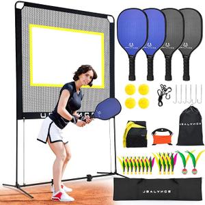UBALANCE Pickleball Net Set with 4 Paddles for Indoor & Outdoor Sport, Portable All-in-One Ball Game Equipment, Like Fun Pickleball, Badminton, Tennis, Easy Setup for Backyard, Driveway