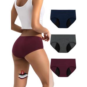 INNERSY Heavy Flow Period Underwear for Women Teens, Leak-Proof Menstrual Cotton Protective Hipster Panties 3-Pack Small