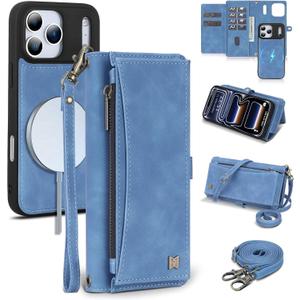 Wallet Case for iPhone 17 Pro with Card Holder/Crossbody Wallet/Strap,[RFID Blocking][Magnetic] PU Leather Phone Case for iPhone 17 Pro,6.3 in,Dream Sky Blue