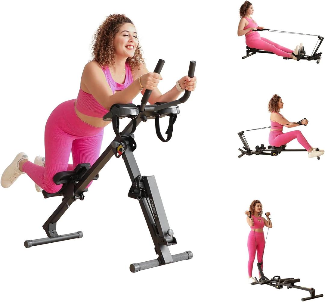 TOUSAINS 3 in 1 Adjustable AB Machine for Stomach Workout with 3 Heights, Foldable Rowing Machine for Home Gym with Comfortable seat & LCD Display Monitor, 330lbs Weight Capacity (pure black)