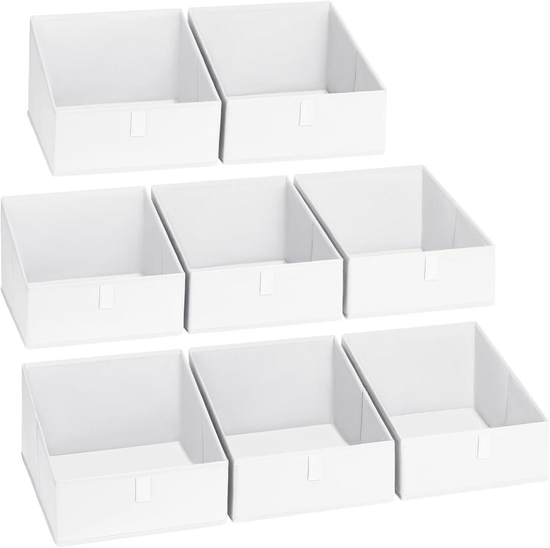 DIMJ Closet Storage Bins 8 Pack - Fabric Trapezoid Closet Organizer Bin, Foldable Storage Baskets for Shelves, Shelf Organizer, Clothing Storage Box for Toys, Books, Towel, Clothes (8 Bins 11.4"x11.4"x7.8", White)