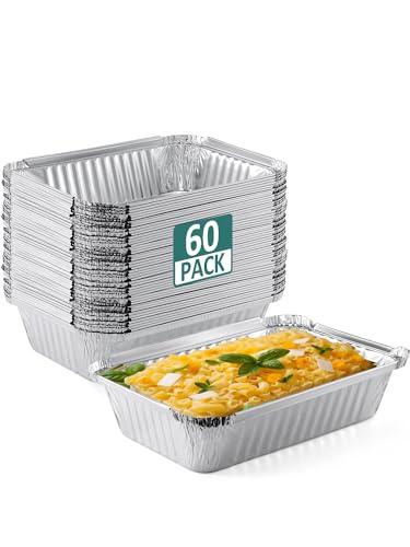 NEEBAKE 60 Pack 8x6 Disposable Aluminum Pans Aluminum-Foil-Pans-Tin-Foil-Baking-Pans-Tin-Trays-Food-Containers-for-Meal-Prep-Cooking-Roasting-Heating