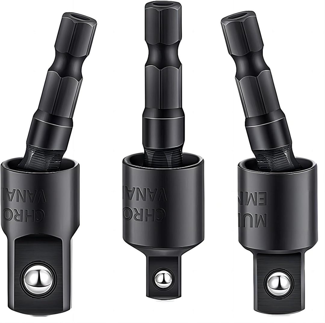 3Pcs 1/4" 3/8" 1/2" Bits 360Rotatable,Impact Grade Socket Adapter/Extension Set Turns Power Drill Into High Speed Nut Driver,for Cordless Drills Ratchet Extension,Universal Socket Wrench Adapter Set