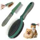 2PCS Pet Grooming and Deshedding Tools, 2-In-1 Double-Sided Cat Brush for Shedding and Bathing, Dogs & Cats Shedding Comb for Long and Short Haired Dogs Cats, Green