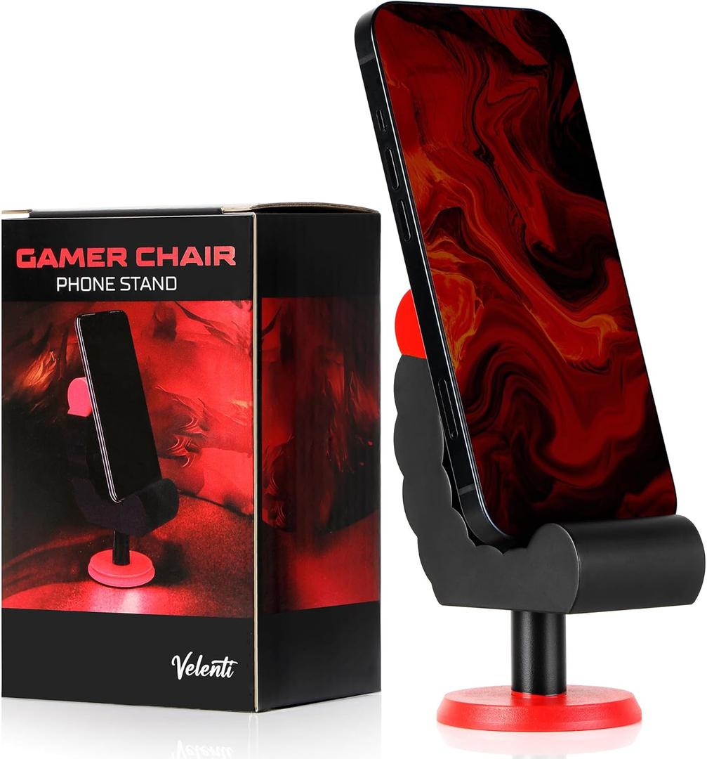 VELENTI Gamer Chair Phone Stand - Phone Holder for Smartphones, Kindles Up to 19 cm Tall - Fun Gaming Accessories for Gamers - Useful Gamer Gadgets - Lovely Birthday Gift for Gamers