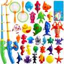 CozyBomB Magnetic Fishing Toys Game Set for Kids | Water Table Bathtub Kiddie Pool Party Pole Rod Net, Outdoor Plastic Floating Fish, Toddler Bath Color Ocean Sea Animals Birthday Gift Age 3-5 6 4-8