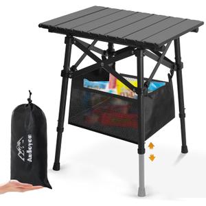 Folding Camping Table - Small Outdoor Table with Storage Bag - Adjustable Height 14.2'' & 18.9'', Portable Lightweight Aluminum Foldable Side Table for Picnic, BBQ, Beach & Tailgating