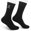 FUQWZ Gemini Astrology Gifts for Women, Gemini Constellation Embroidered Socks, Black Crew Socks for Women Men, Birthday Christmas Gifts for Women Men Best Friend Bestie Sister. (099)