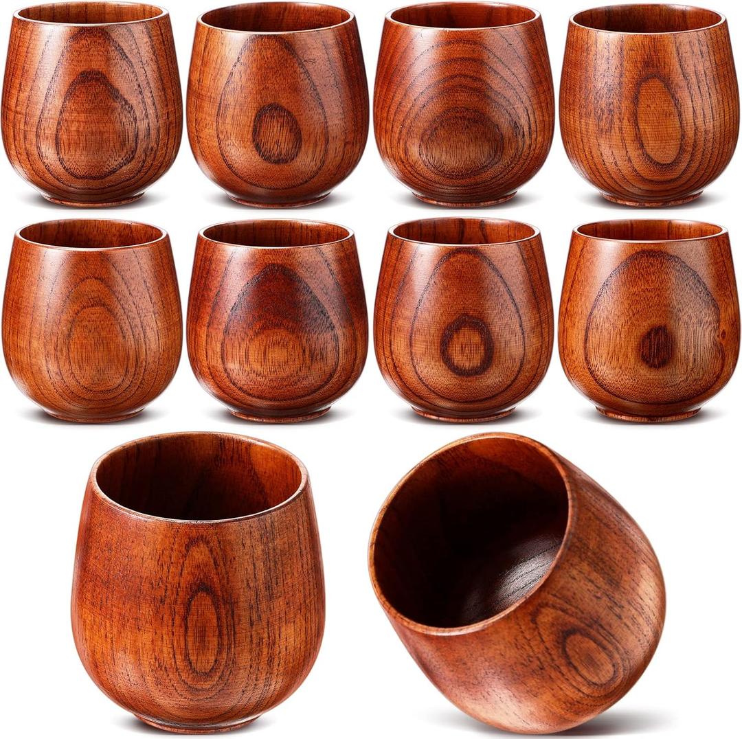Gerrii 8 Pieces Wooden Tea Cup Wood Coffee Mug Water Japanese Solid Drinking Teacup Glass for Wine, Beer, Milk, Hot Drinks, 6 oz
