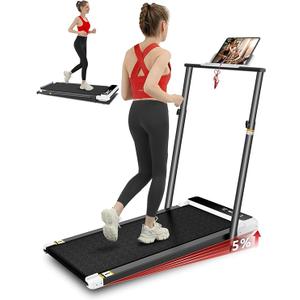 Walking Pad with Handle Bar,5% Manual Incline Walking Treadmill for Home Office,2.5HP Super Quiet Foldable Treadmills with Handrails,300 LBS Small Under Desk Treadmill with LED Display,Remote Control