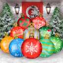 Jetec 32 Inch Giant PVC Inflatable Christmas Ball Ornaments Large Xmas Blow Ball Decorations Inflatables Outdoor Holiday Decorations Christmas Blow up Yard Decor(10 Pcs,Joy World)