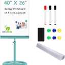 TSJ OFFICE Rolling Whiteboard Standing - 40 x 26 Inches Mobile White Board | Magnetic Dry Erase Easel with Stand/Writing Angle & Height Adjustable/Dry Erase Board on Wheels/Paper Clamp/Light Blue Framed