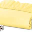 Royale Linens 100% Organic Cotton Fitted Sheet - Percale Weave - Super Soft Deep Pocket Bottom Sheets - Elastic Sheet Queen Size - Queen Fitted Sheets Only - (60"x80"+15", Yellow)