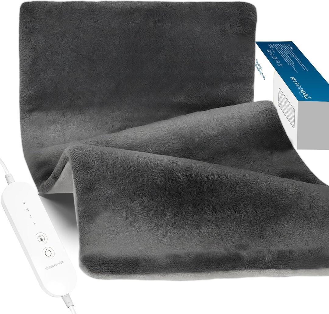 Heating Pad for Back Pain Relief & Period Cramps,12x24 Inches,XL Heating Pad for Shoulder and Neck,with 4 Temperature Controllers | Auto Shut-Off | Dry/Moist Heat Therapy, Gift for Women Men, Gray
