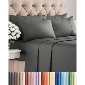 King 6 Piece Sheet Set - Comfy Breathable & Cooling - Ultra Soft Hotel Luxury Bedding Set w/ 8-16 Inch Deep Pockets - 1 Flat & 1 Fitted Sheet & 4 Pillowcases - Wrinkle Free and Easy Care - Charcoal