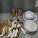 MirthMood 350Pcs White and Gold Dinnerware Set,Plastic plates Includes:50 Dinner Plates, 50 Dessert Plates, 150 Gold Plastic Cutlery,50 Paper Towels & 50 Cups for Party&Wedding