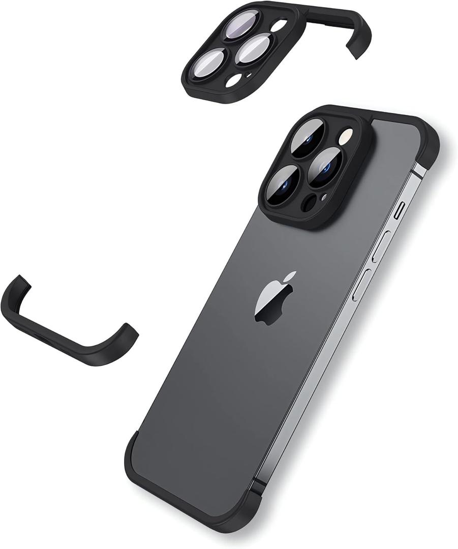 Frameless Fit for iPhone 15 Pro Bumper Case with Camera Lens Protector, Slim Soft TPU Shockproof Phone Cover, Minimalist Yet Protective Shell (Black)